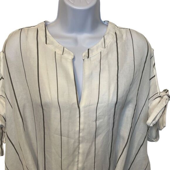 Listicle Large Gray White Stripe Tie Sleeve High Low Top Coastal Preppy Minimal - Picture 3 of 9